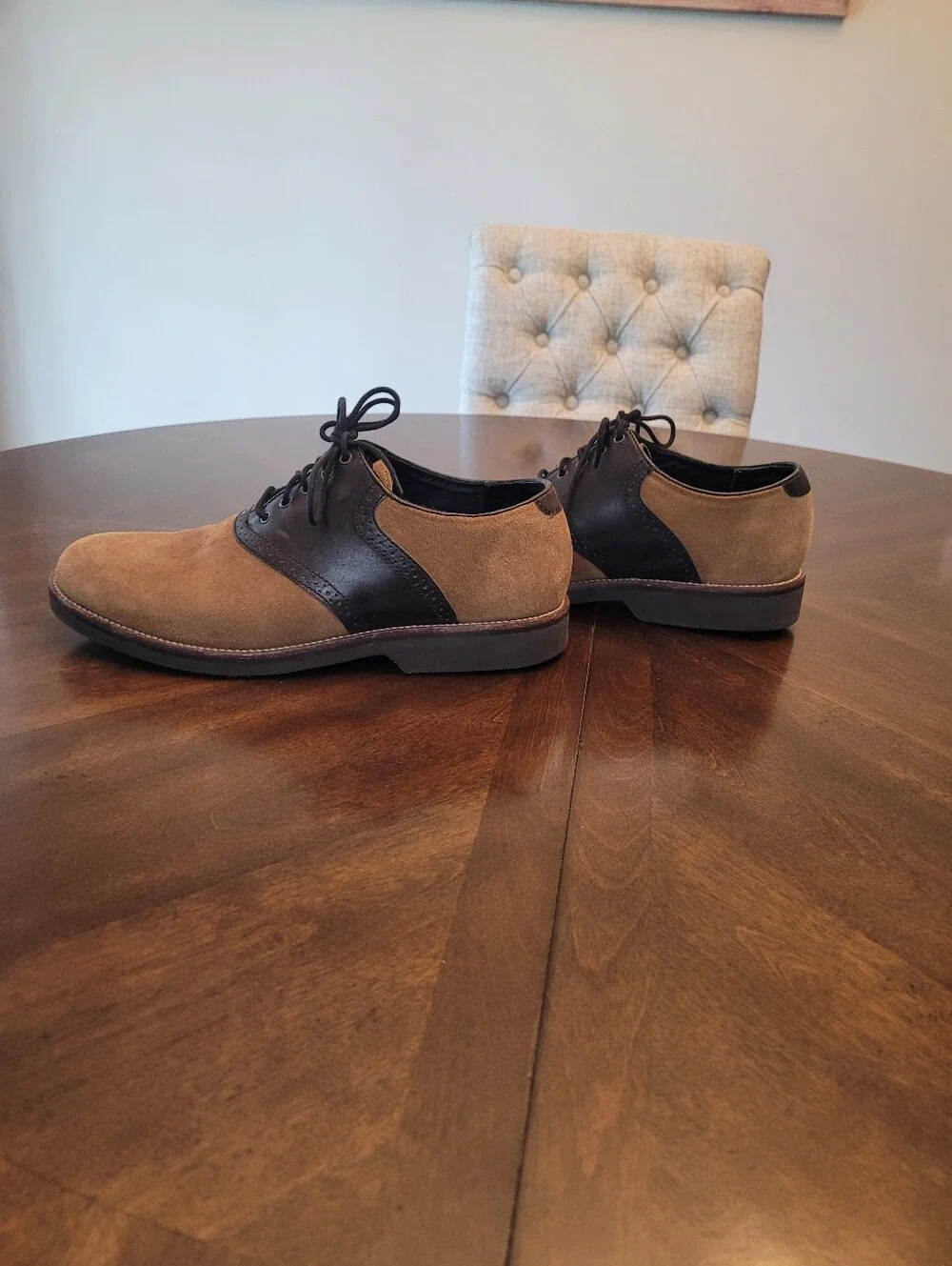 Men's Two-Tone Suede and Leather Oxford Shoes - Brown/Dark Navy by LL Bean
